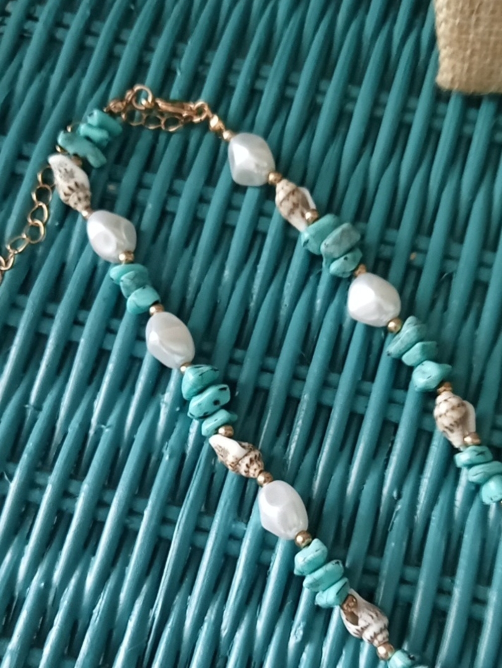 Turquoise Seashell Pearl Choker Necklace
